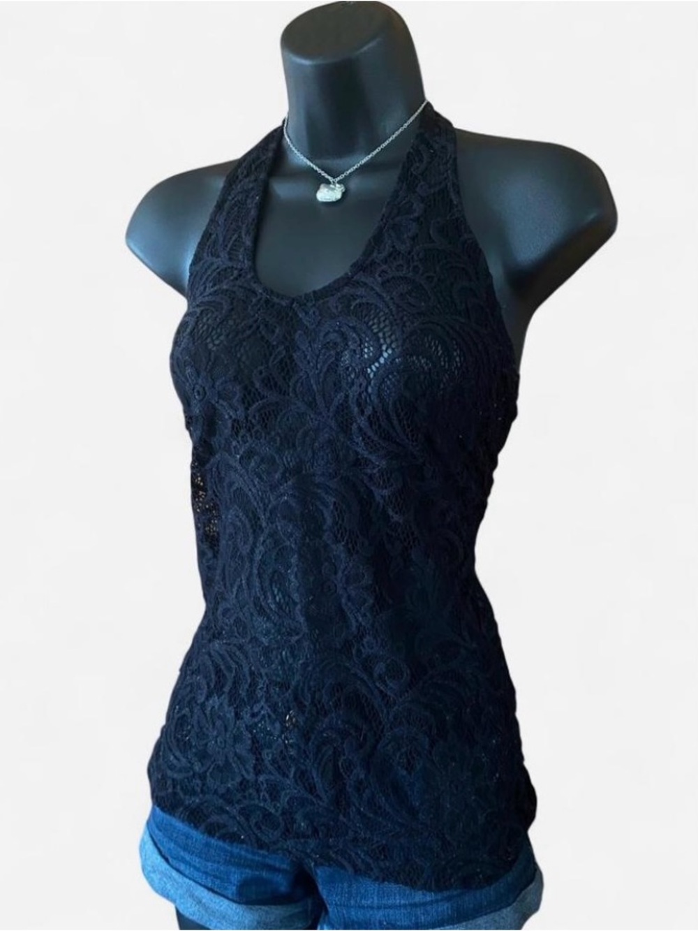 Y2k Twentyone Black Lace Tank Top with Cut Out Back